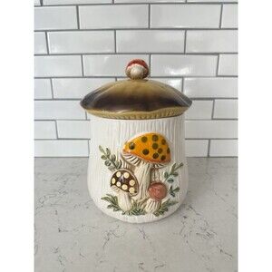 Vtg 1978 Sears & Roebuck Merry Mushroom Canister Medium Cookie Jar Fall Decor